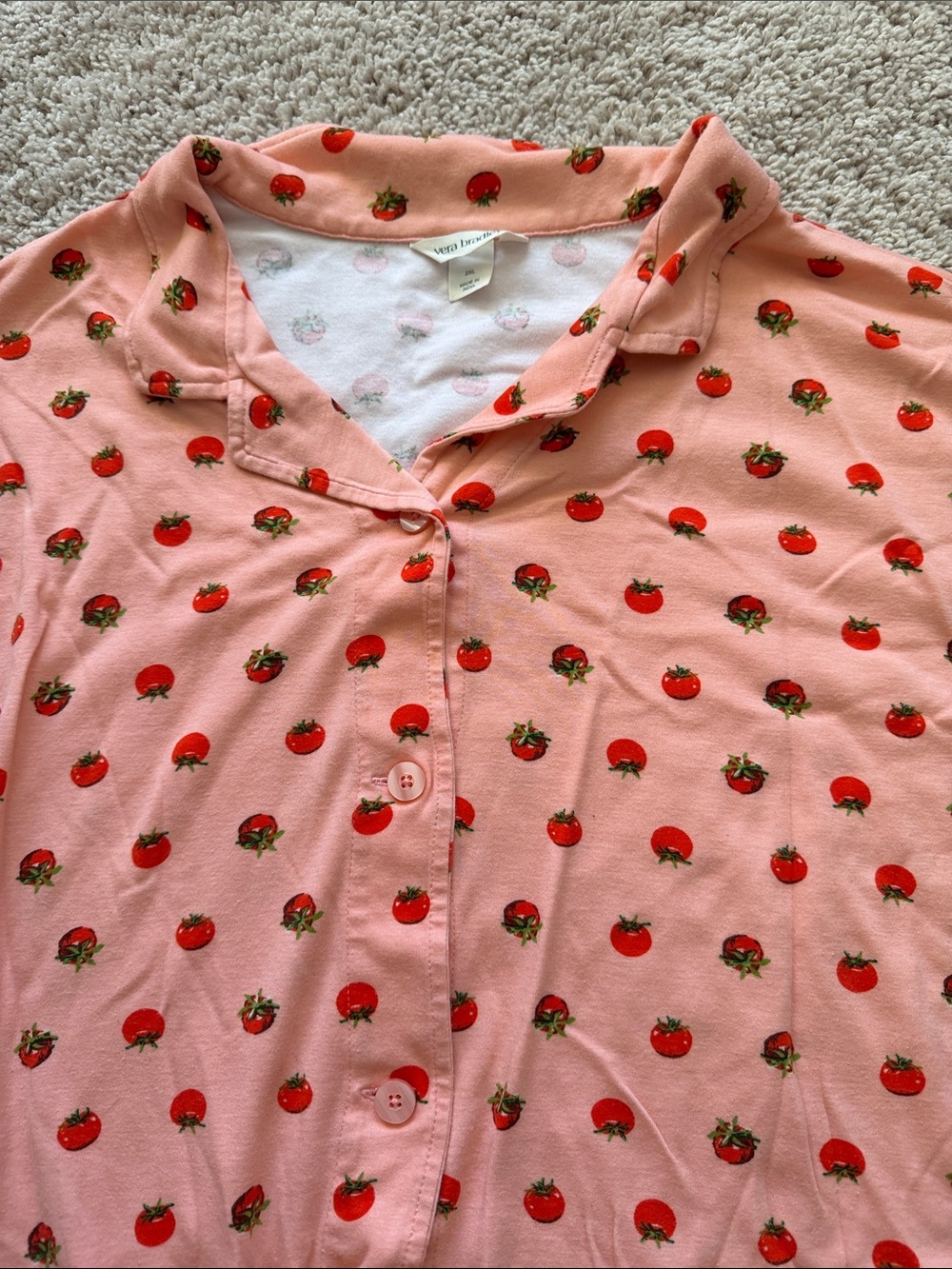Vera Bradley Peach Pink Strawberry-Print Pajama Set with Drawstring Pants - Picture 7 of 8